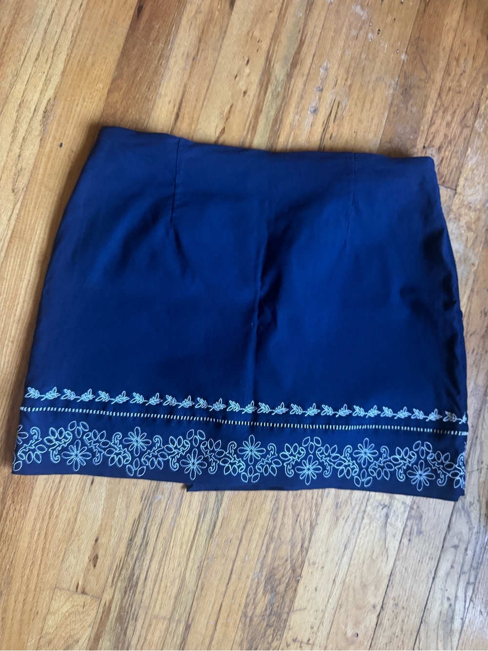 crown & ivy Navy Mini Skirt with White Embroidered Hemline